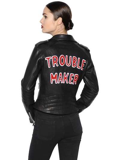 The Lovers Club Trouble Maker Leather Biker Jacket In Black