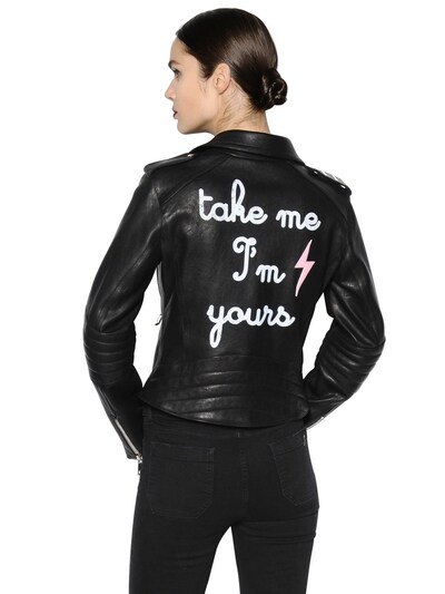 The Lovers Club Take Me I'm Yours Leather Biker Jacket In Black