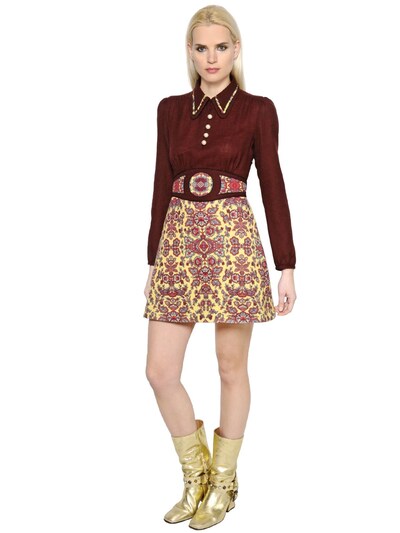 Coach Printed Silk, Wool & Cotton Blend Dress In Bordeaux/multi