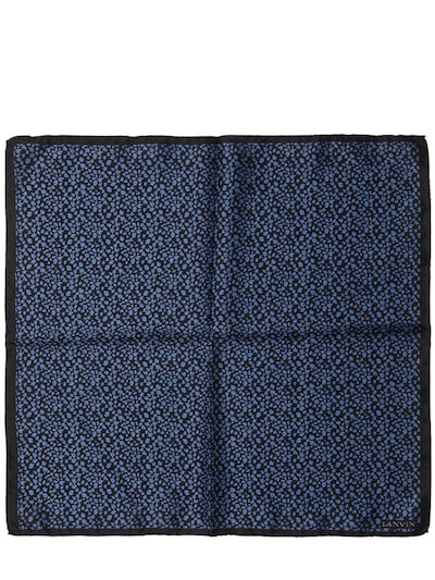 Lanvin Printed Silk Twill Pocket Square In Navy