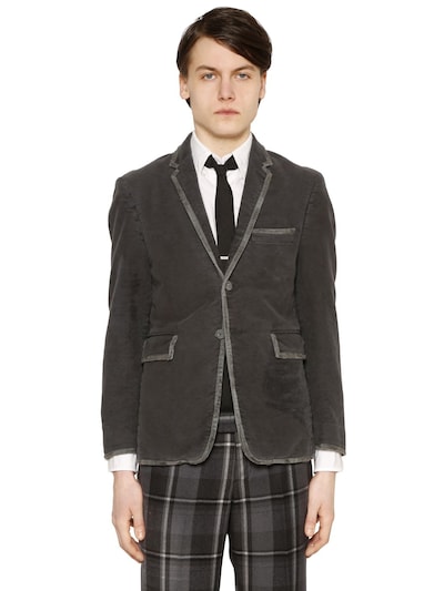 Thom Browne Distressed Cotton Fustian Jacket In Grey