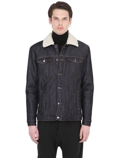 Numero 00 Faux Shearling Lined Cotton Denim Jacket In Blue