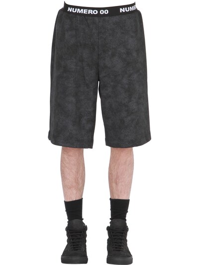 Numero 00 Marble Effect Cotton Shorts In Washed Black