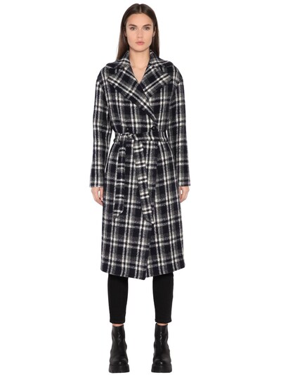 Tagliatore Double Breasted Plaid Boiled Wool Coat In Blue/white