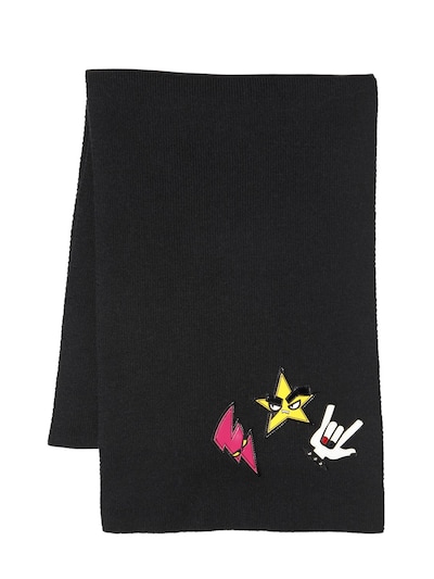 Dsquared2 Punk Patches Wool Scarf In Black
