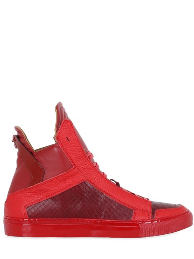 Ylati Footwear Handmade Leather High Top Sneakers In Red
