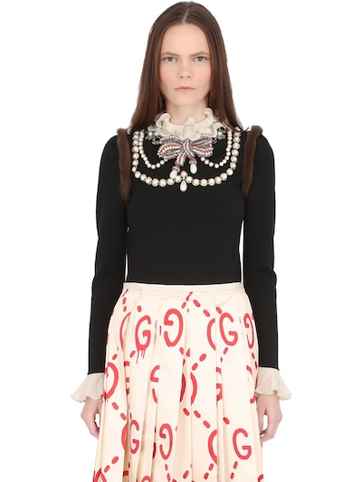 Gucci Necklace-embellished Wool-blend Knit Sweater In Black