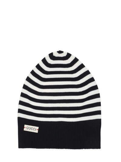 Gucci Stripes Wool Knit Beanie Hat, White/navy