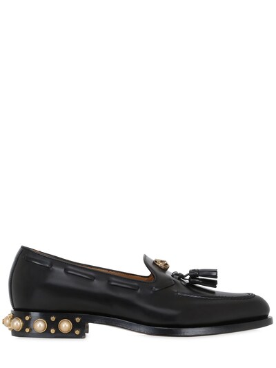 GUCCI TASSELED LEATHER LOAFERS W/ STUDS, BLACK