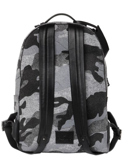 Valentino Garavani Camouflage-print Felt & Leather Backpack In Grey-camo, ModeSens