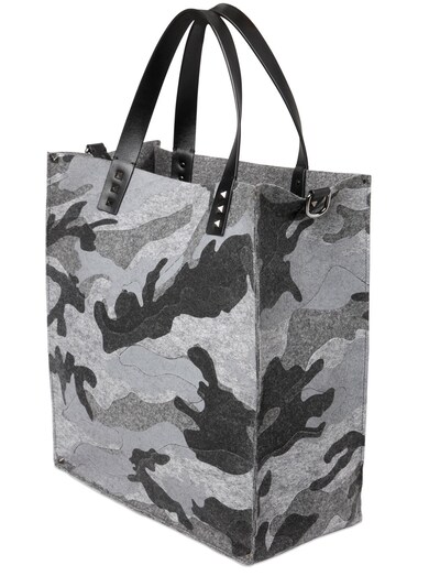 Valentino Garavani Camouflage-print Felt & Leather Backpack In Grey-camo, ModeSens