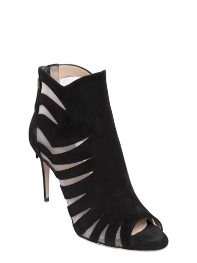 PAUL ANDREW 90MM HANAA SUEDE & MESH OPEN TOE BOOTS