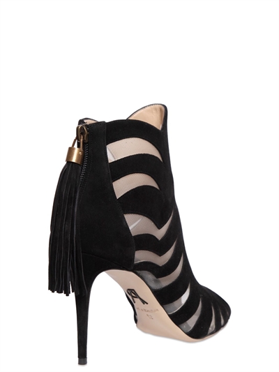 PAUL ANDREW 90MM HANAA SUEDE & MESH OPEN TOE BOOTS
