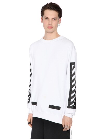 Off-white Brushed Stripes Cotton Sweatshirt, White