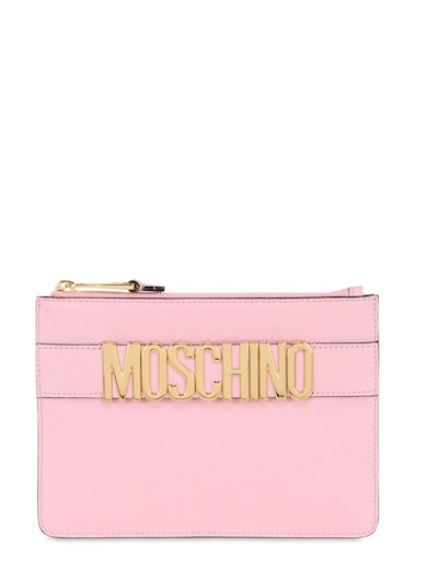 Moschino Logo Lettering Leather Pouch In Red