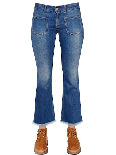 Stella Mccartney Crop Flared Stretch Cotton Denim Jeans In Dark Blue