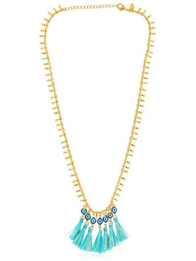 Chanael K Evil Eye Tassel Necklace In Gold,blue