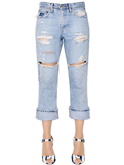 Dolce & Gabbana Swarovski Strawberries Denim Jeans In Light Blue  