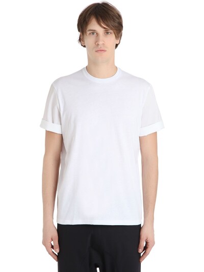 Neil Barrett Cotton Jersey T-shirt W/ Poplin Sleeves, White In White