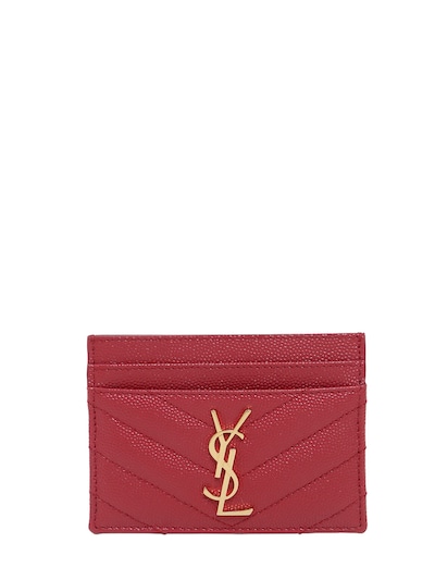 Saint Laurent Quilted Monogram Leather Card Holder, Red In Red