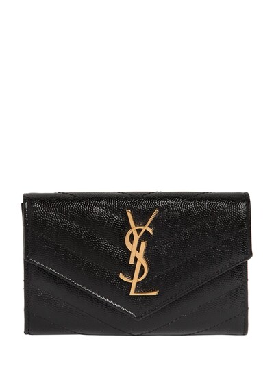 SAINT LAURENT SMALL QUILTED LEATHER FLAP WALLET, BLACK