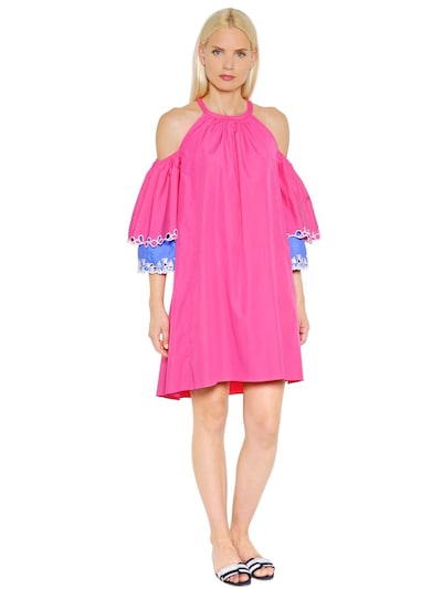 PETER PILOTTO OPEN SHOULDERS EMBROIDERED POPLIN DRESS,65I063003-UElOSw2