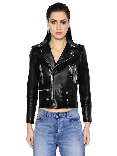 Saint Laurent Embellished Nappa Leather Biker Jacket, Black