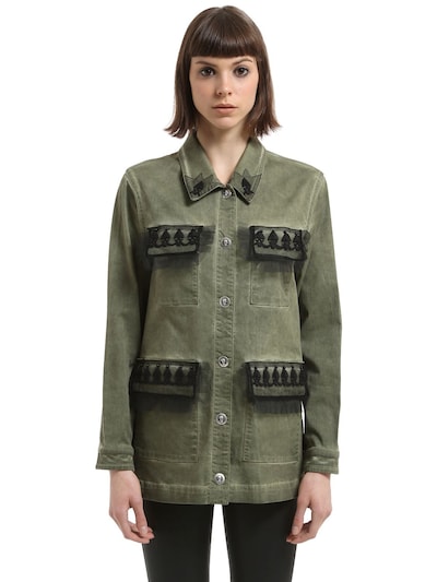John Richmond Washed Cotton Jacket In Army Green