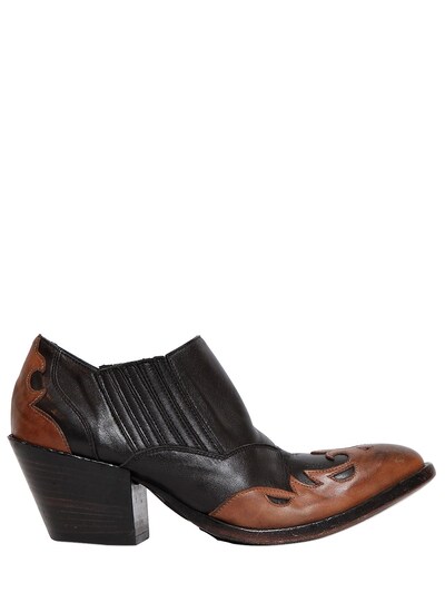 Elena Iachi 50mm Cowboy Pull On Leather Ankle Boots In Black/brown