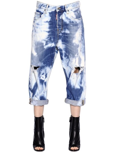 Dsquared2 Kawaii Cropped Cotton Denim Jeans In Bluebleached