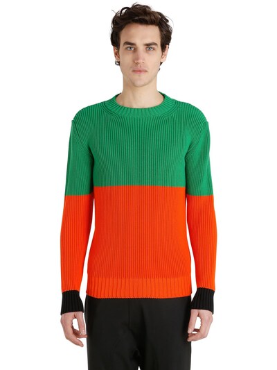 JW ANDERSON BICOLOR CHUNKY KNIT COTTON SWEATER, GREEN/ORANGE