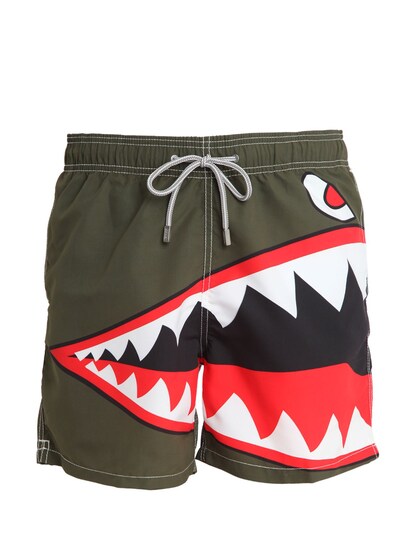 Mc2 Saint Barth "barbados Shark"微纤维泳裤 In Green