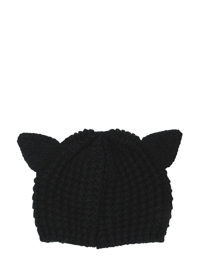 KARL LAGERFELD CHOUPETTE KNIT BEANIE HAT, BLACK