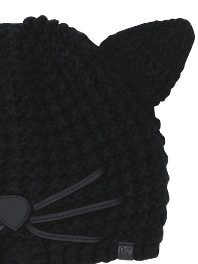 KARL LAGERFELD CHOUPETTE KNIT BEANIE HAT, BLACK