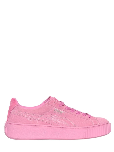 Puma Basket Suede Platform Sneakers In Pink