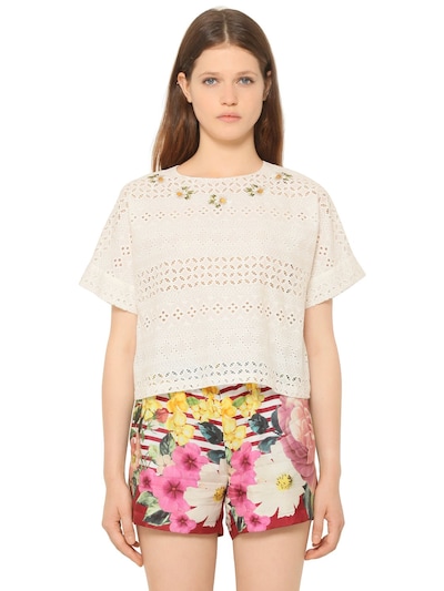 Blugirl Embroidered Cotton Eyelet Top In White