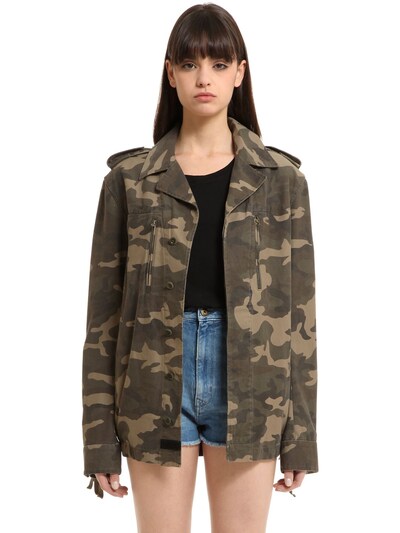 Faith Connexion Fringed Cotton Canvas Camouflage Jacket In Military Green