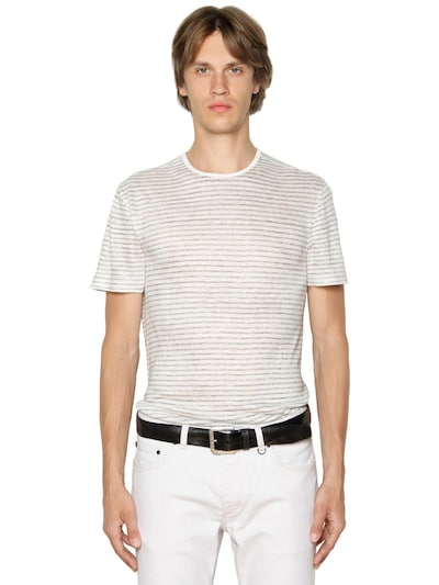 John Varvatos Striped Linen Jersey T-shirt In White