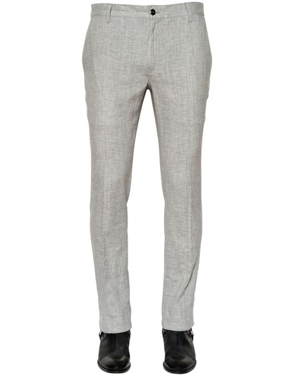 John Varvatos Stretch Linen Canvas Trousers In Light Grey