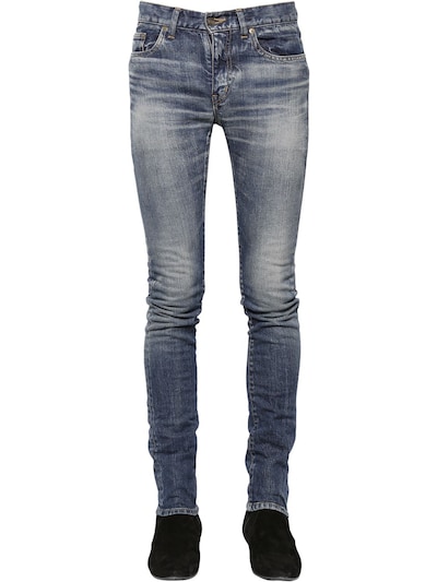 Saint Laurent 16cm Classic Skinny Low Rise Denim Jeans In Blue