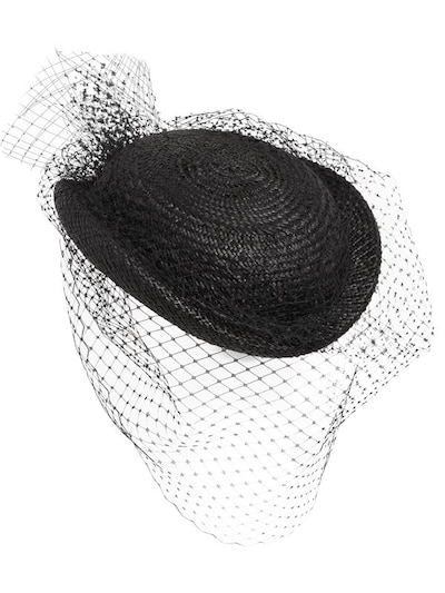 Federica Moretti Straw Hat W/ Small Veil In Black