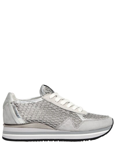 Crime 30mm Mesh & Leather Running Sneakers In Silver