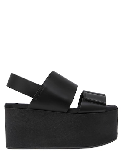 Marni 80mm Leather Sandal Wedges In Black