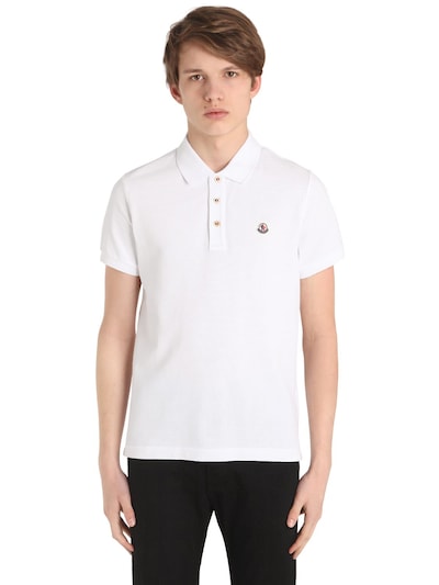 MONCLER LOGO DETAIL COTTON PIQUÉ POLO SHIRT, WHITE