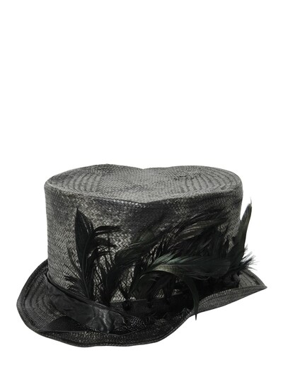 Move Feather Woven Straw Top Hat In Grey