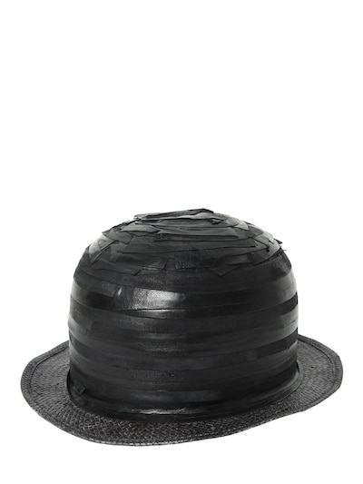 Move Striped Patchwork Leather Bowler Hat In Black