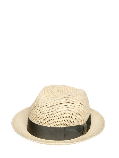 Borsalino Crocheted Straw Medium Brim Panama Hat, Beige/army