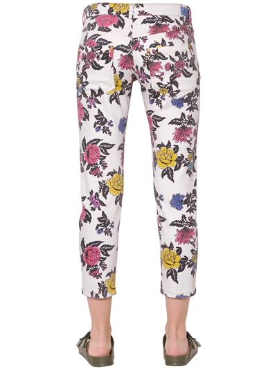 HOUSE OF HOLLAND ROSE PRINTED STRAIGHT COTTON DENIM JEANS
