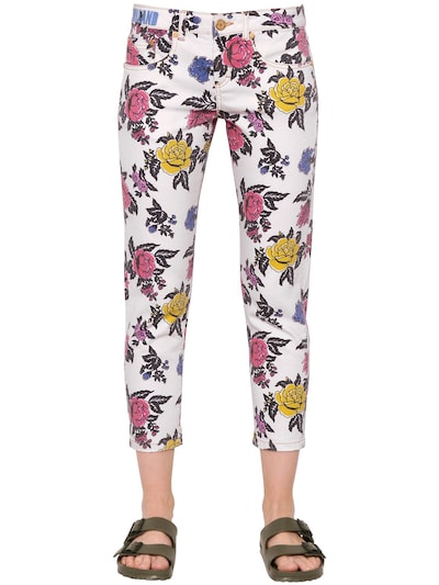 House Of Holland Rose Printed Straight Cotton Denim Jeans In White ...