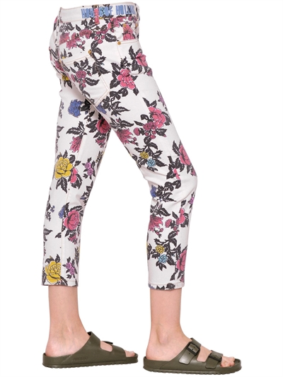 HOUSE OF HOLLAND ROSE PRINTED STRAIGHT COTTON DENIM JEANS